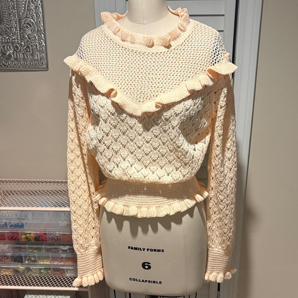 Elegant peach open stitch sweater